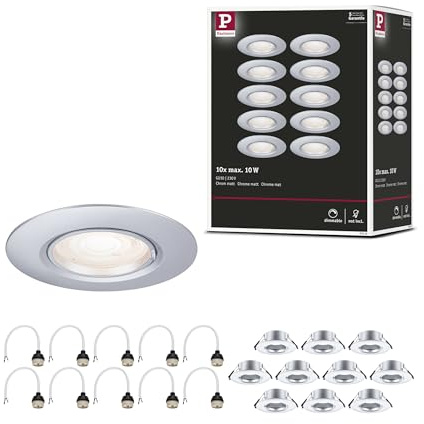 Paulmann 92119 Einbauleuchte 10er-Set starr rund 90mm GU10 max. 10x10W 230V Chrom matt Einbaulampe