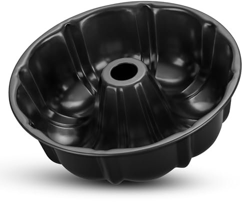 TEAMFAR Backform, 25,5 cm Karbonstahl Rund Kuchenform für Pudding Brot, Runde Groß Tortenform mit Antihaftbeschichtung, Leicht zu reinigen, Robust & Gesund, Schwarz