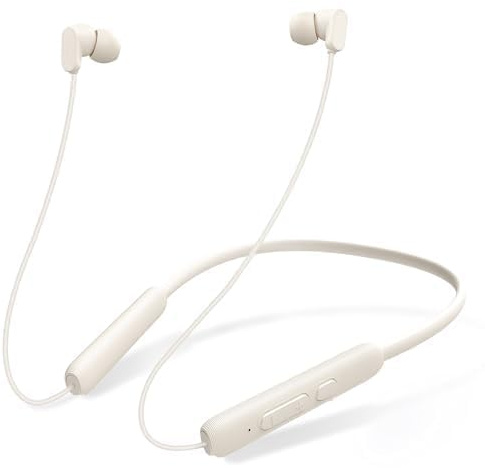 TONEMAC N18 Neckband Bluetooth Earbuds, Wireless Bluetooth 5.2 Headphones with Microphone, Ultra-Lightweight Comfort, IPX7 Waterproof, Deep Bass Strong Beat, 20H Playtime, Magnetic Earphones, White