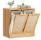 Pamapic Mobile da Bagno con Portabiancheria, Mobiletto Bagno con Design in Vero Rattan, Mobiletto Lavanderia con 2 Cesti Rimovibili, Anti-ribaltamento, 66 x 39,5 x 68 cm, Naturale