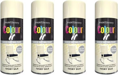MIXEL Ivory Silk Gloss Finish Spray Paint, Quick Drying Formula, DIY Projects, Ideal For Wood, Metal, Plastic, Perfect For Crafting, Home Décor, Interior & Exterior Use, 400ml, (4 Pcs)