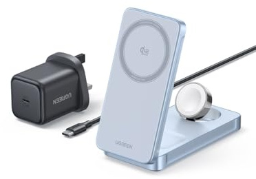 UGREEN 25W MagFlow for MagSafe Charger Qi2 Certified, 3-in-1 Wireless Charger Compatible with iPhone 17/16/15/14/13/12, AirPods 4/3/2/Pro 3/2, Watch 11/10/9/8/7, Ultra 3/2/UItra/SE3/2/SE