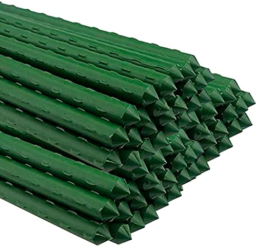AC - Pack de 48 tutores de Acero plastificado para Plantas, Varillas, Soportes, estacas, guías para Tomates, judías, árboles, Cuidado del jardín (Verde - Ø 1,1 x 90 cm)