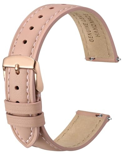 Anbeer 12mm cinturino piatto e sottile in vera pelle,cinturino di ricambio a sgancio rapido,rosa con fibbia oro rosa
