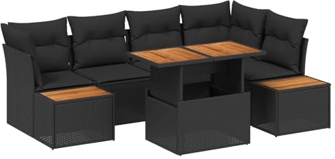 vidaXL Trädgårdsoffset med lagring 10 pcs Svart Poly rattan, Trädgård och terrass, lätt och hållbar modulär möbelgrupp för uterum, UV-beständig sittning