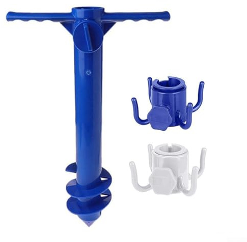 MeevrgR Supporto per ombrellone da spiaggia a spirale, design con punta a spirale, con manico ergonomico, picchetto anti-vento, per sabbia, terreno, giardino, prato, attività all'aperto (3)