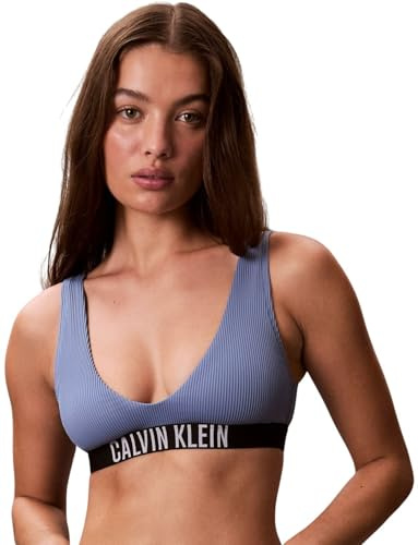 Calvin Klein Donna Top Bikini Bralette a Costine, Blu (Blue Tulip), M