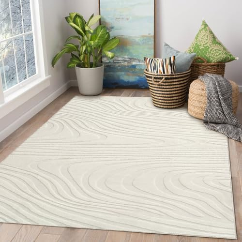 WONGS BEDDING Teppich Wohnzimmer 160x230cm, Weich Flauschiger Wohnzimmerteppich Moderner rutschfest Waschbarer Kurzflor Carpet Hoch-Tief 3D Effekt Teppiche für Schlafzimmer Küche Kinderzimmer