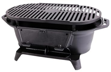 Barbecue ovale en fonte portable Hibachi au charbon de bois avec surface émaillée pour camping, jardin, barbecue et cuisine de table