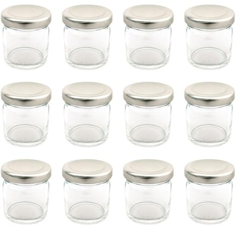 Bramley & Sage 1.5oz 42ml Miniature Round Glass Jars with Silver Twist-Off Lids (Set of 12)