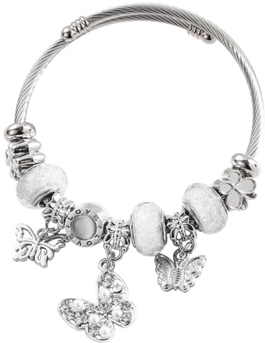 QMWKVNC Charm Bracelets for Girls,Exquisite Cute Cartoon Friendship Silver Bracelets Stainless Steel Bangle, Girls Jewelry Suitable for Holiday Gifts and Birthday Gifts (Bracelets-C)