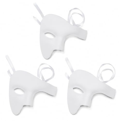 Healvian 3 Pièces Masque Halloween Demi Visage Blanc Rétro Abs Masque de un Œil pour Cosplay Fête Carnaval