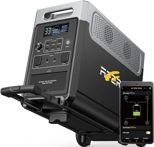 AFERIY 3600W3840Wh Tragbare Powerstation, Erweiterbar auf 11520Wh, Notfall | Solargenerator 1,5Std Schnellladung, <10ms USV, 13 Ausgänge, mit APP, BMS, Reine Sinuswelle 230V,für Garten Camping Wohnmobil