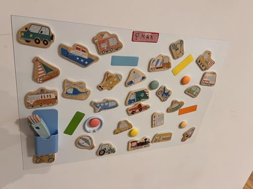Magnettafel | Memotafel | Selbstklebend | Magnetleisten mit 5 Stück starke Magnete | Büro, Pinnwand, Fotowand, Dokumente Kühlschrank beschreibbar, abwischbar, magnetisch (weiss, 50x30cm)