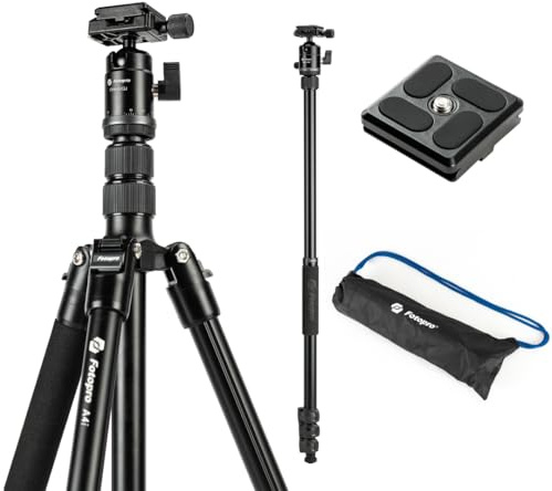 Fotopro 73inch Camera Tripod with Quick Release Plate and Bag Aluminum Monopod Detachable Ball Head Lightweight Travel Tripod A4i (A4i Ball Head (Black))