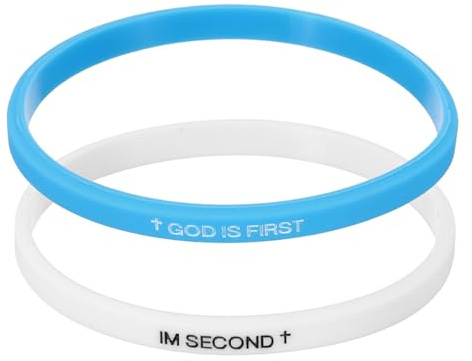 PATIKIL G.O.D IS FIRST, I AM SECOND - Braccialetti in silicone personalizzati con testo in gomma per esercizi di fitness, 2 pezzi, blu/bianco