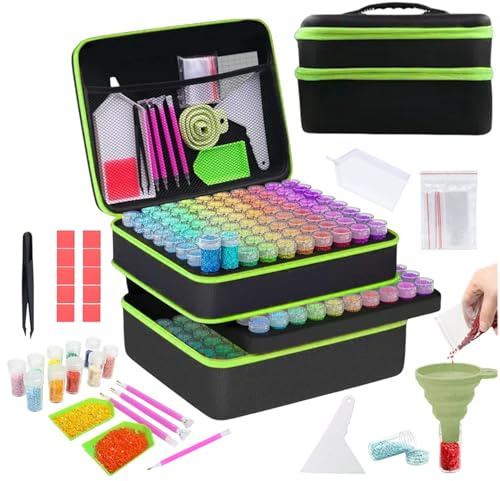 Diamond Painting Kit,Scatola di Immagazzinamento Della Pittura a Diamant,240 Pezzi Di Bottigliette,Con Scatola,Imbuto,Adesivi e Altri Accessori,Adatto Per La Pittura a Diamante,Ecc.(Colore: Verde)