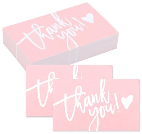 KEUKORZ 50 Stück Rosa Dankeskarten, Thank you Cards Leere Innenseite Der Karte, Kleine Dankeskarten Danke Karten für Lehrer, Kollegen, Geburtstage, Hochzeiten, Geschäftsbankette (5.4 x 9cm, Rosa)