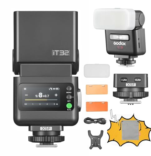 Godox iT32 TTL Kamerablitz mit X5 F kabellosem Blitz-Auslöser 2,4 GHz HSS 1/8000 s GN18 mit magnetischem Diffusor für Fuji-Kameras(IT32+X5 F)