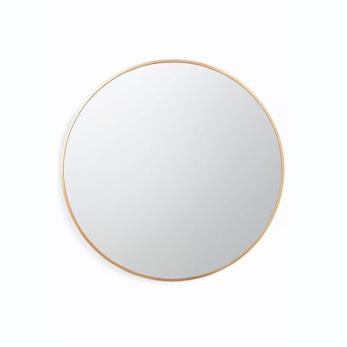 Neo Round Metal Frame Wall Mirror Float Glass HD Reflection Anti-Rust Moisture-Proof Wall Mounted Bathroom Bedroom Hallway Living Room Vanity Gold, 70cm