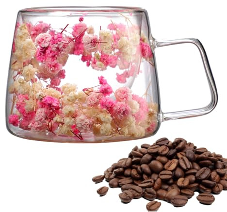 Generisch - Taza de café, taza de café de capa - Taza de café de flores de 200 ml, tazas de café de primavera, tazas de café con aislamiento de doble pared, tazas de café creativas con asa para té