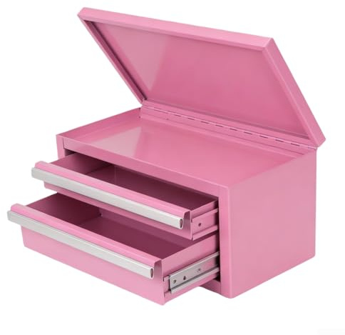 Three Layer Metal Organizer Toolbox, 3-Drawer Structure, EVA Lined Compartments, Ball-Bearing Slide Rails, Suitable for Tools, Art, or Office Storage(pink)