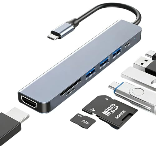 Hub USB C 7 en 1, Adaptateur USB C Multiport avec HDMI 4K, Power Delivery 87W, Ports USB-A et USB-C 5 Gbps, Lecteur SD et MicroSD, Station d’accueil Compacte Compatible avec iPad Pro PC et Smartphones