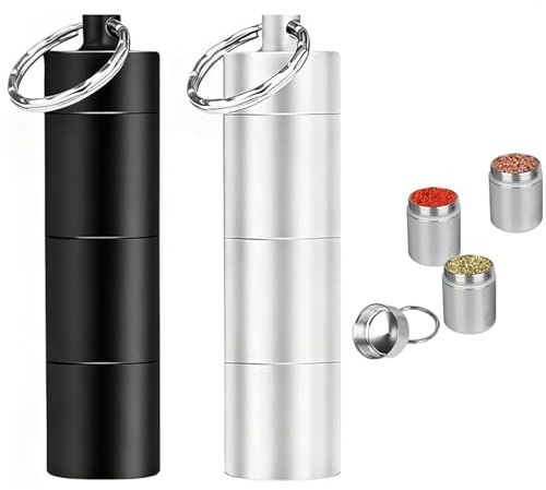 JOYOLA 2 Stück Mini Salzstreuer für Unterwegs, Gewürzdosen Mini Gewürzstreuer Camping Kleine Gewürzgläser Set Wasserdichte Aluminium Salzstreuer mit Deckel für Camping Picknick Reise