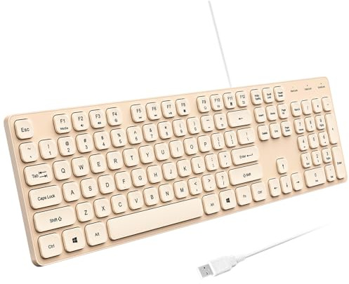 B.FRIENDIT Wired USB Keyboard, Comfortable Quiet Chocolate Keys, Durable Ultra-Slim Computer Keyboard Wired(QWERTY) for PC, Windows 11/10/8/7/XP/Vista KB1430 (Milk Tea, Wired Keyboard for Windows)