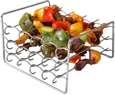 Air Fryer Rack - Antihaft-Quadratischer Ständer | Mehrstöckiges Küchen-Grillgestell, Fleischspieße Halter, Platzsparende Dörrschale für Hühnerflügel & Meeresfrüchte Edelstahl Rostbeständig gestuft