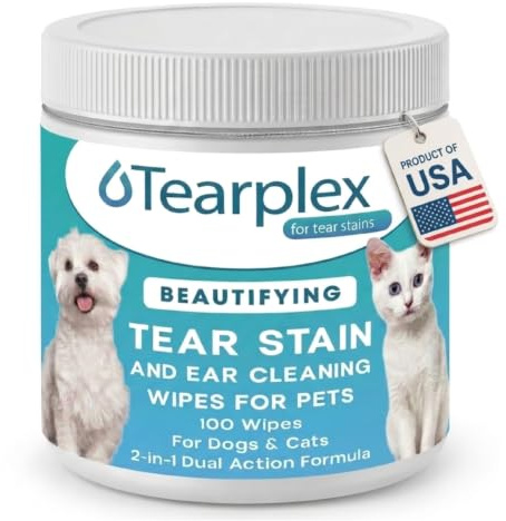 tearplex Eye & Ear Wipes – Tear Stain Remover for Dogs and Cats, 100 Wipes