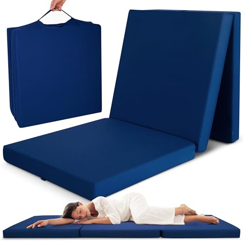 Beautissu Klappmatratze Gästebett klappbar Faltmatratze mit Tragegriff | 60x190cm Dunkelblau faltbare Gästematratze Reisematratze Klappbett Gäste Camping Bodenmatratze Matratze faltbar Campix