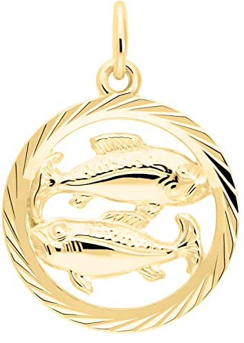 My Gold Ciondolo con pesce del segno zodiacale (senza catena), in vero oro giallo 333 (8 carati), Ø 15 mm, rotondo, segno zodiacale oroscopo di medie dimensioni Oro giallo, Nessuna pietra preziosa
