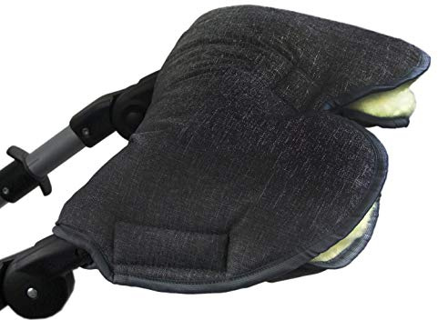 BAMBINIWELT universaler Muff Handwärmer Handschuh für Kinderwagen Kinderwagenhandschuh Buggy Jogger Wolle, meliert SCHWARZ XX