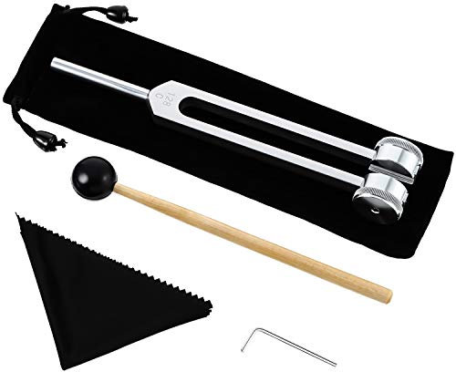 128 Hz Stimmgabel Aluminiumlegierung Stimmgabel Angebot Genaue Frequenzgang mit einem Silikonhammer, einem Reparaturwerkzeug und einem Reinigungstuch, Verpackt in einem weichen Samtbeutel