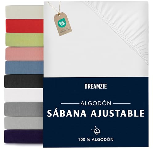 Dreamzie - Spannbettlaken - 140x200cm - 100% Baumwolle Jersey | Weiß · Leintuch mit Rundumgummi · Spannbetttuch bis 22cm Steghöhe · Oeko-Tex zertifiziert · Doppelbett / Französisches Bett
