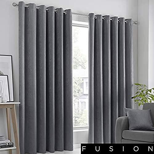 Fusion Strata vävda öljett fodrade gardiner, träkol, 90 x 108 tum, 100% polyester, B 229 cm (90 tum) x D274 cm (108 tum)