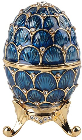 Atyhao Easter Egg Jewelry Organizer, eiförmige Schmuckschatulle im Stil Schmuckscharnier-Ringhalter Sammlerfigurenboxen(Blau)