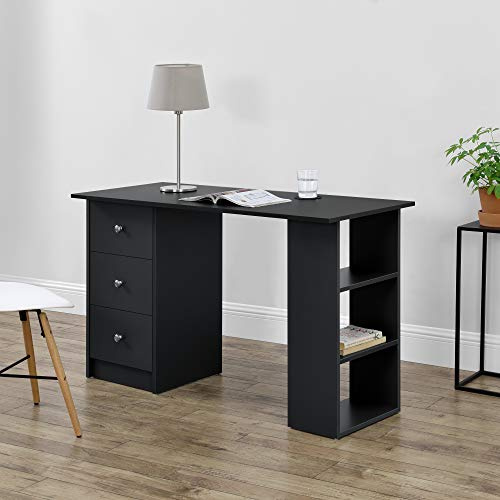 [en.casa] Schreibtisch Lemberg Computertisch 120 x 49 x 72 cm Bürotisch mit 3 Ablagefächern und 3 Schubladen Arbeitstisch Schwarz