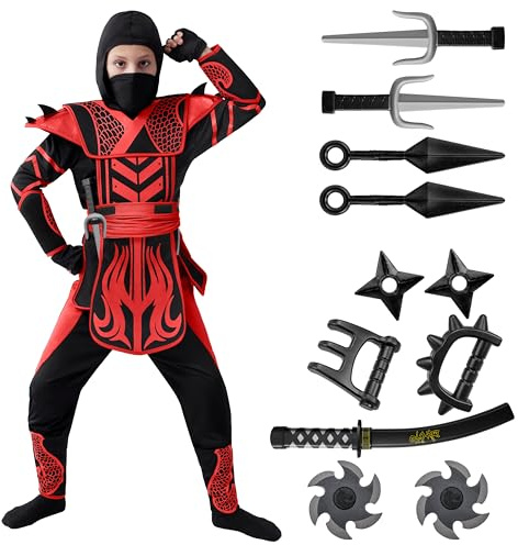 Spooktacular Creations barn halloween ninja-kostym, pojkar ninja kostym för småbarn halloween kostym, rödsvart, Medium (8-10yr)