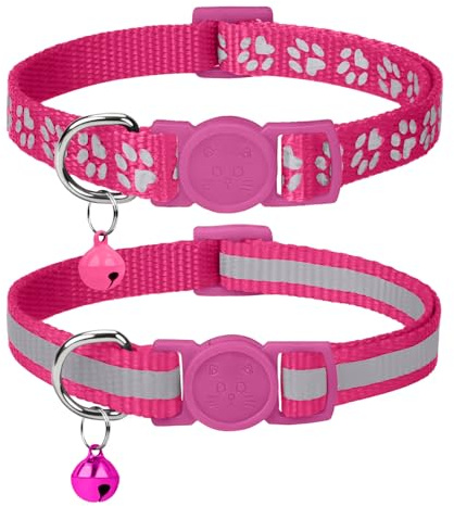 Taglory Reflektierendes Katzenhalsband mit Sicherheitsverschluss, 2 Stück | Weiches Nylon, für Katzen und Kitten, verstellbar 19-32 cm, Glöckchen abnehmbar, löst sich bei starkem Zug