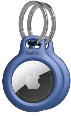 Belkin Llavero AirTag (2 unidades), Funda AirTag Resistente a los Arañazos con Frontal Abierto, Bordes Elevados, Cobertura, Cubierta, Localizador de Llaves, Mascotas, Maletas, Mochila y Otros, Azul