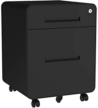 FLEXISPOT Rollcontainer mit 3 Schubladen Kommode schwarz rollcontainer Schreibtisch Aktenschrank Büroschrank Unterschrank für Büro Wohnzimmer Schlafzimmer mit Schlüsselschloss und Anti-Kipp-Rad