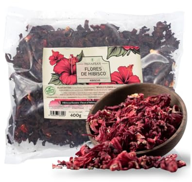 FRISAFRAN | Flor de Hibisco 400g | Hibiscus Sabdariffa | Flor de Jamaica para Infusión | Té de Hibisco | Sabor Ácido y Refrescante | Uso Frío o Caliente | Hojas Enteras