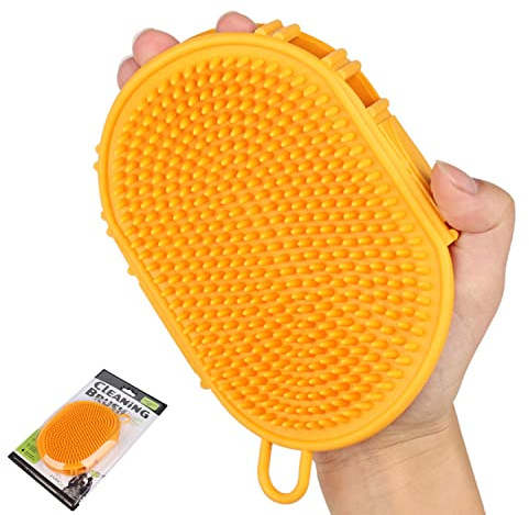 YUDOTE Pet Grooming Shampoo Brush,Soothing Massage Rubber Bristles Curry Comb,Bath Gloves for Dogs and Cats Easy Washing,Yellow