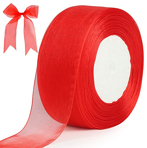 tenn well Geschenkband Rot 40mm, 45M Chiffonband Breit Geschenkband Schleifenband für Geschenkverpackung Brautstrauß Basteln Geburtstag Hochzeit Dekoration | Für Geschenkverpackungen, Basteln, Haarschleifen, Hochzeitsfeiern und Weihnachtsdekoration