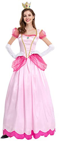 IMEKIS Belle - Vestido para mujer, adulto, princesa, melocotón, disfraz de fantasía, Halloween, carnaval, cosplay, disfraz de cuento de hadas, hermoso y la bestia, Rosa., XL