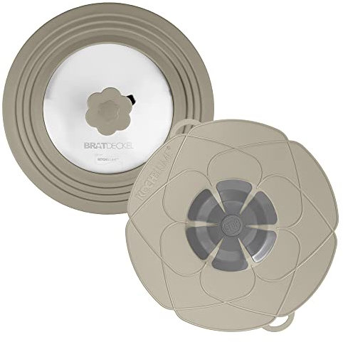 Kochblume & Bratdeckel Universaldeckel-Spar-Set | Kochblume L Ø 14-24 cm & Bratdeckel Ø 22-28cm | Spritzschutz | Premium-Silikon & BPA frei| Spülmaschinenfest | Hitzbeständig | Farbe: Taupe