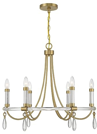 Savoy House 1-7716-6-195 Mayfair Traditional Round Candle Chandelier with Clear Acrylic Frame & Crystal Drops, 6-Light 360 Total Watts, 24 H x 26 W, Warm Brass & Chrome