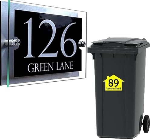 House Numbers Plaques + 4X Bin Numbers Wheelie Bin Number Customised Door Signs Numbers Street Names